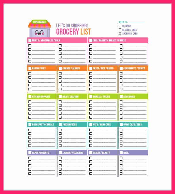 Grocery List Template Word Unique Grocery List Template Word