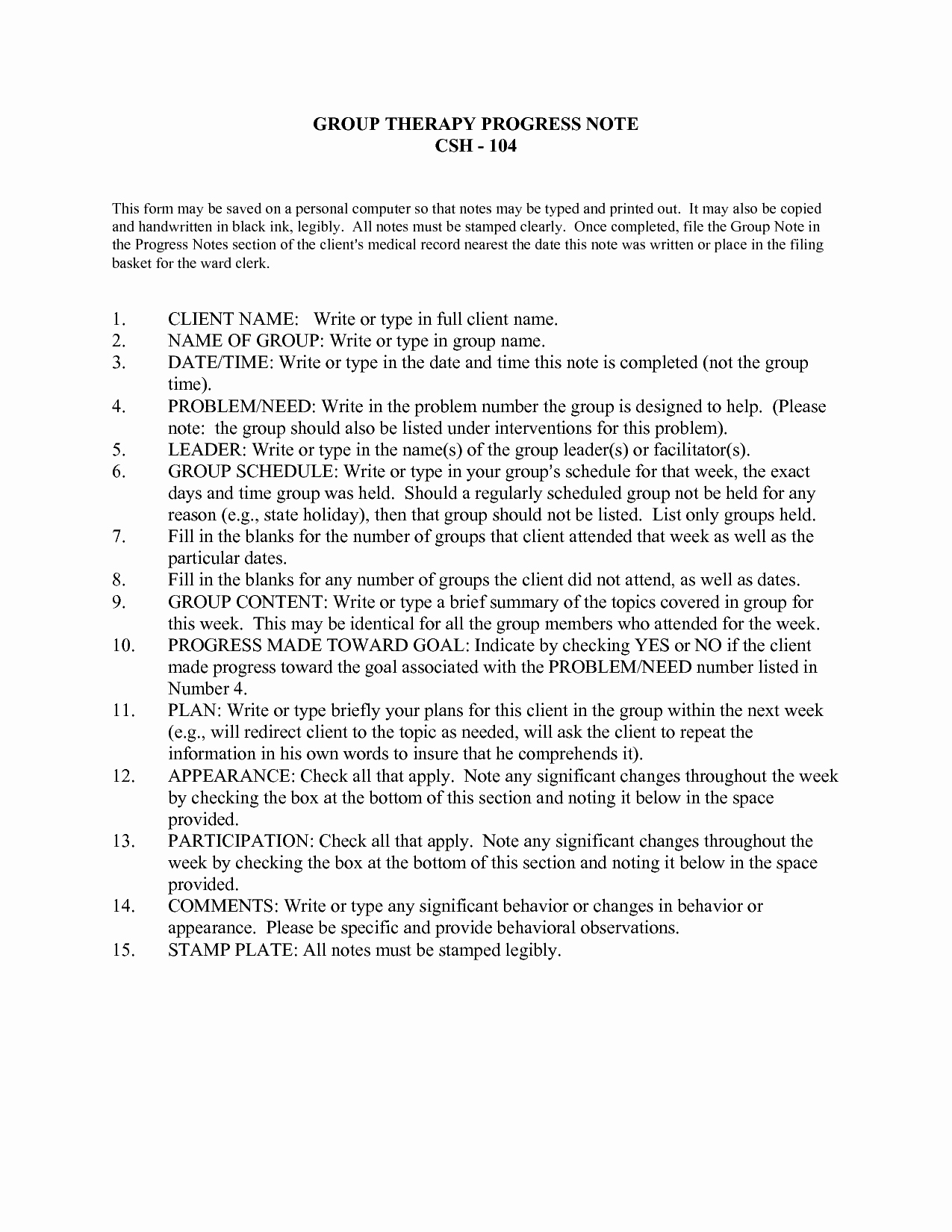 Group therapy Note Template Lovely 10 Best Of Psychotherapy Progress Notes form