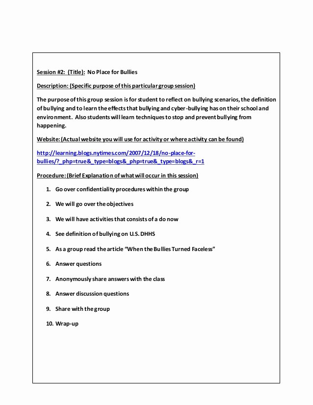 Group therapy Note Template Lovely Small Group Counseling Project Lessons Template