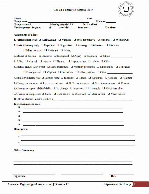 Group therapy Note Template Unique Psychotherapy Progress Note Template Pdf