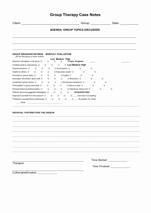 Group therapy Notes Template Fresh Group therapy Case Notes Printable Pdf