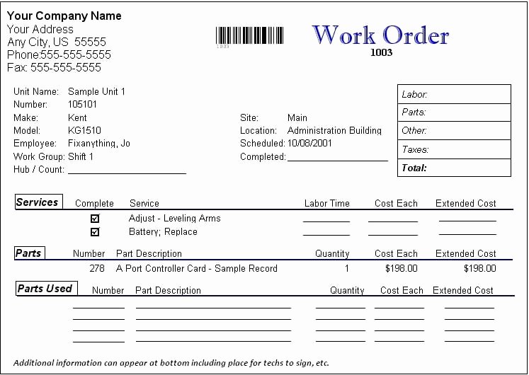 Handyman Work order Template Fresh Work order formats