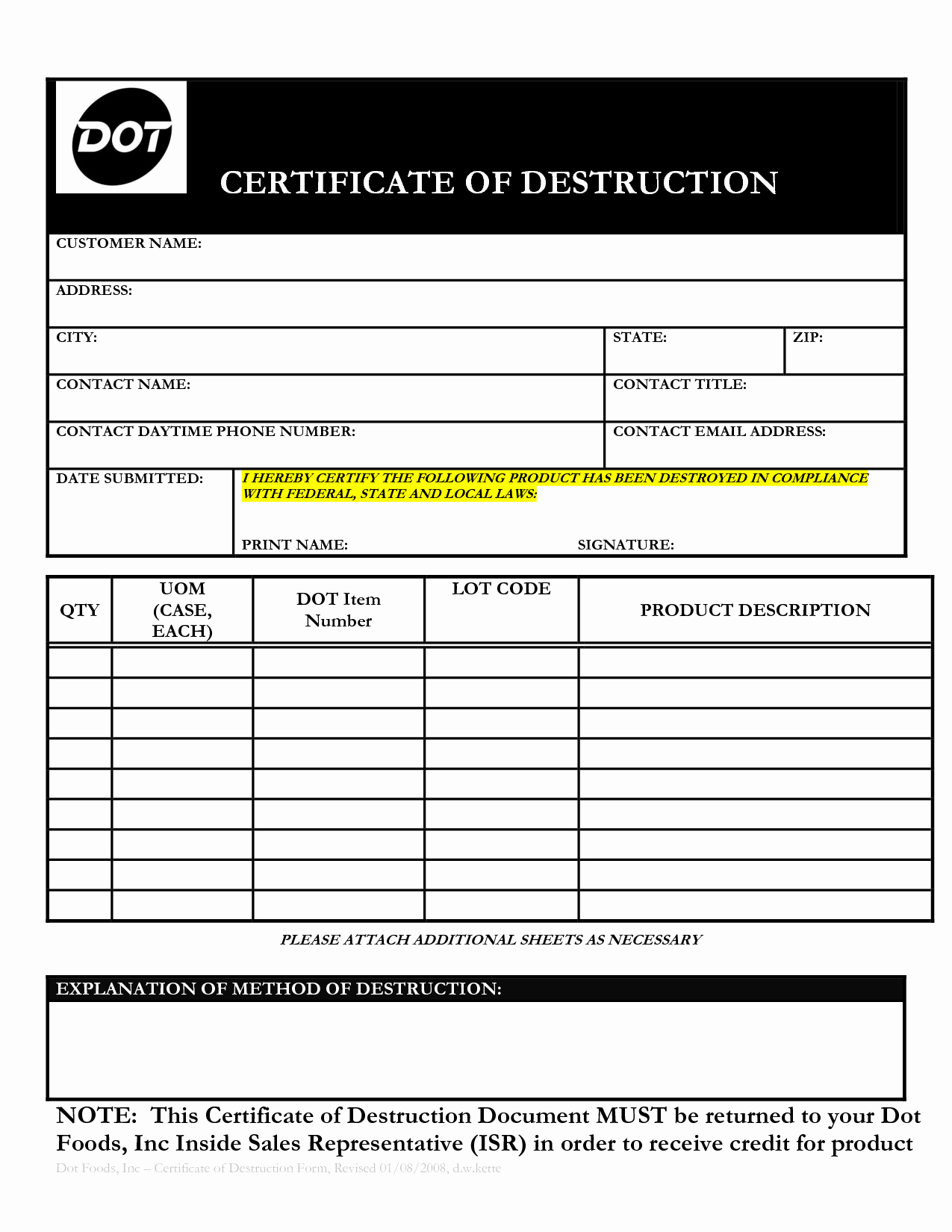 Hard Drive Destruction Certificate Template Best Of 7 Best Of Certificate Disposal form