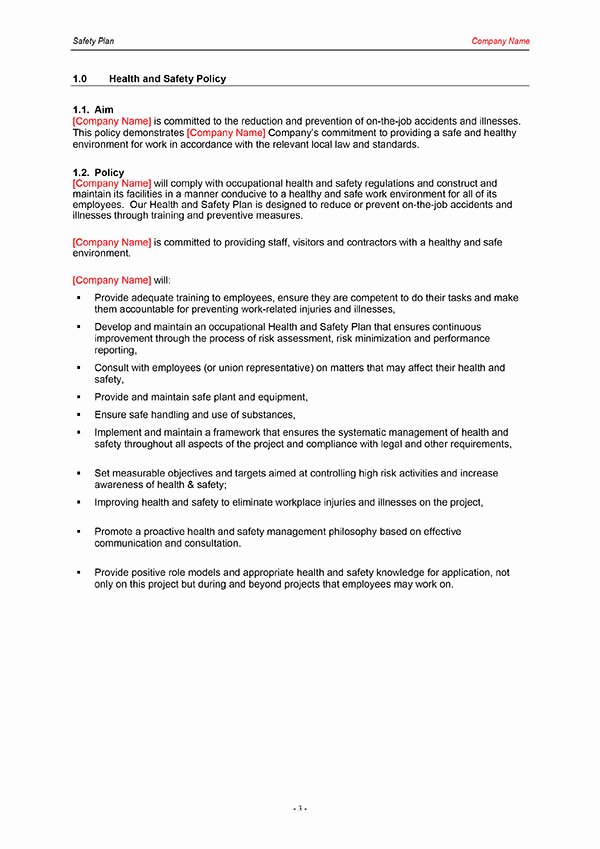 Health and Safety Plan Template Inspirational 26 Of Construction Safety Plan Template for Word
