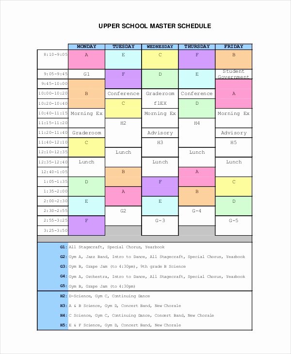 High School Schedule Template Elegant Master Schedule Template 11 Free Word Pdf Documents
