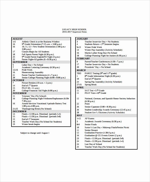 High School Schedule Template Fresh Sample School Schedule Templates 9 Free Documents