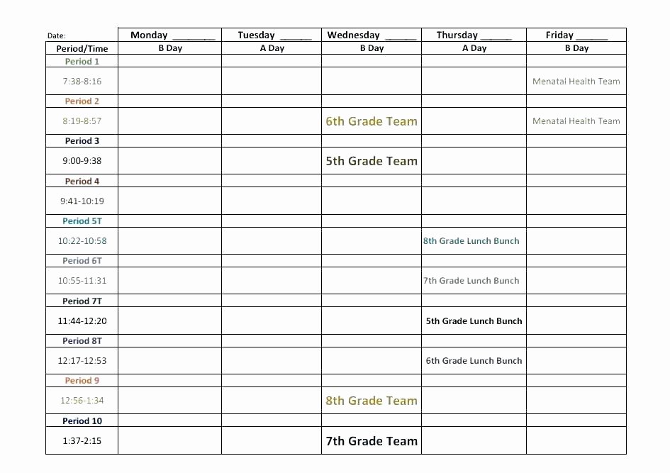 high school timetable template