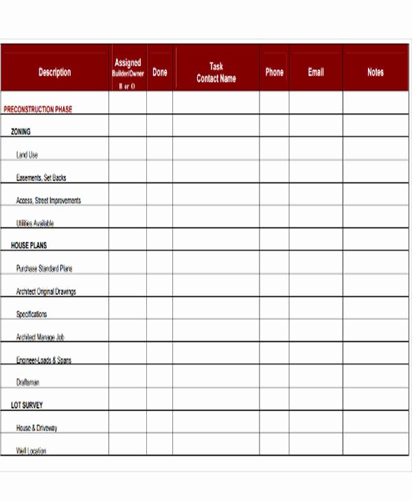 Home Building Checklist Template Elegant Construction to Do List Templates 5 Free Word Pdf