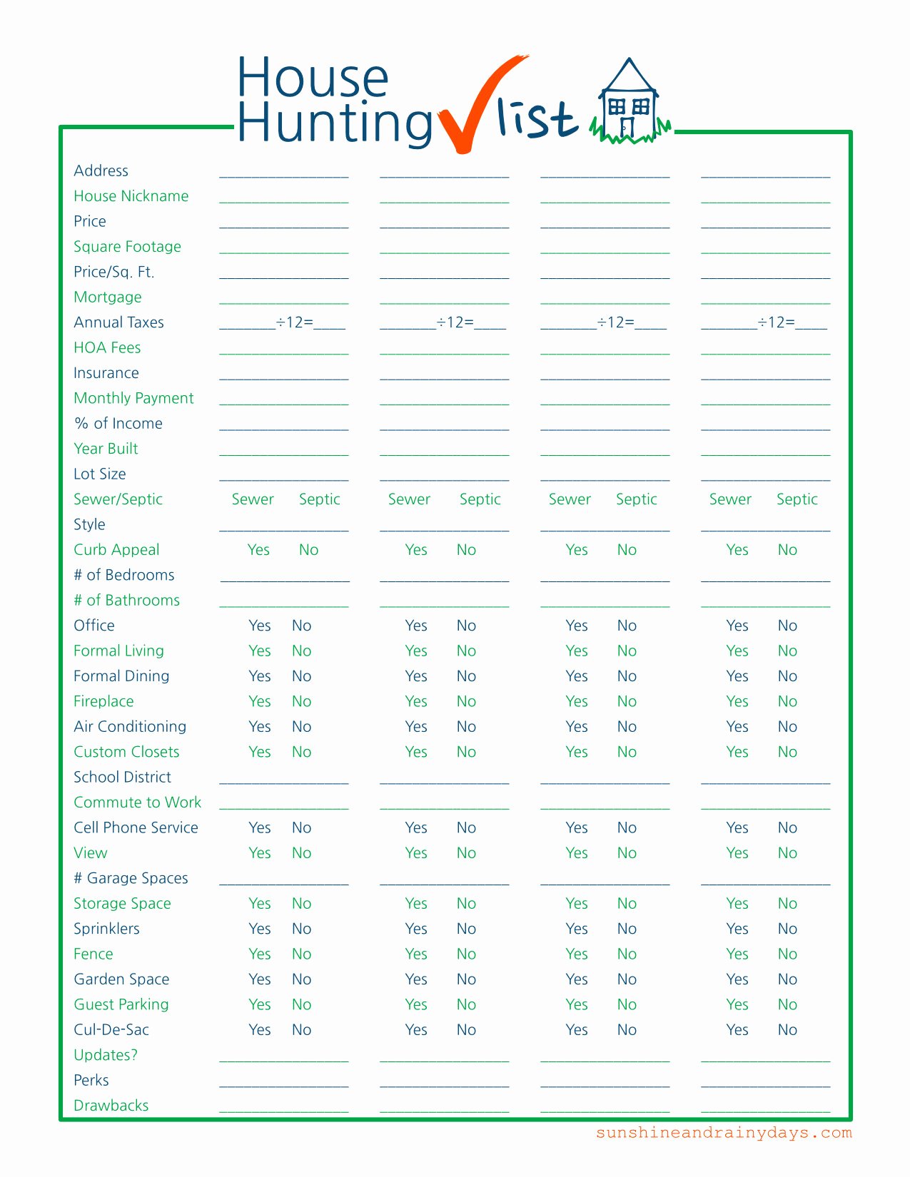 Home Building Checklist Template Lovely House Hunting Checklist Sunshine and Rainy Days