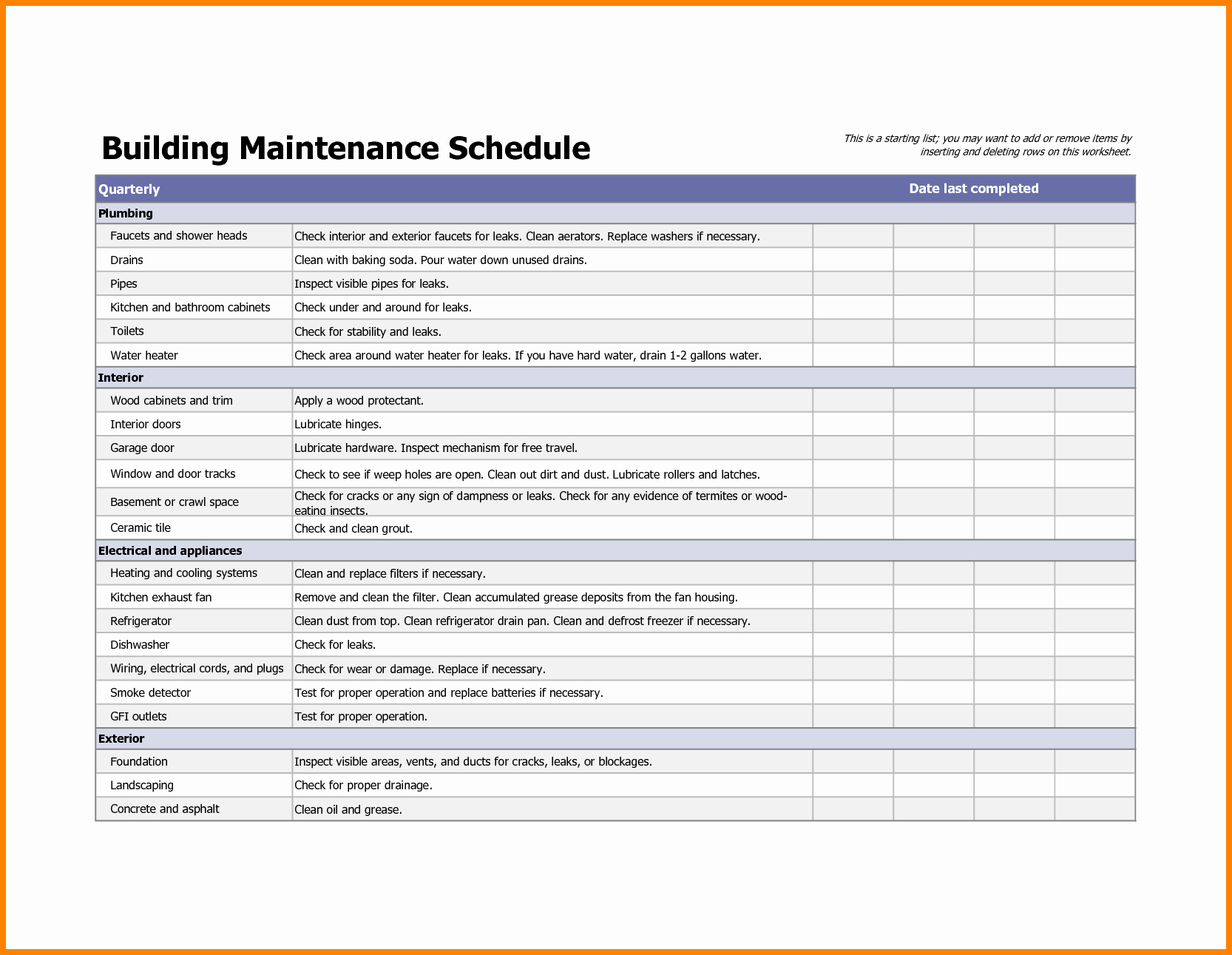 Home Building Checklist Template Luxury Building Maintenance Checklists – Emmamcintyrephotography