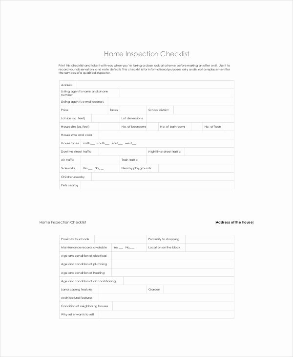 Home Building Checklist Template Luxury House Inspection Checklist 14 Pdf Word Download