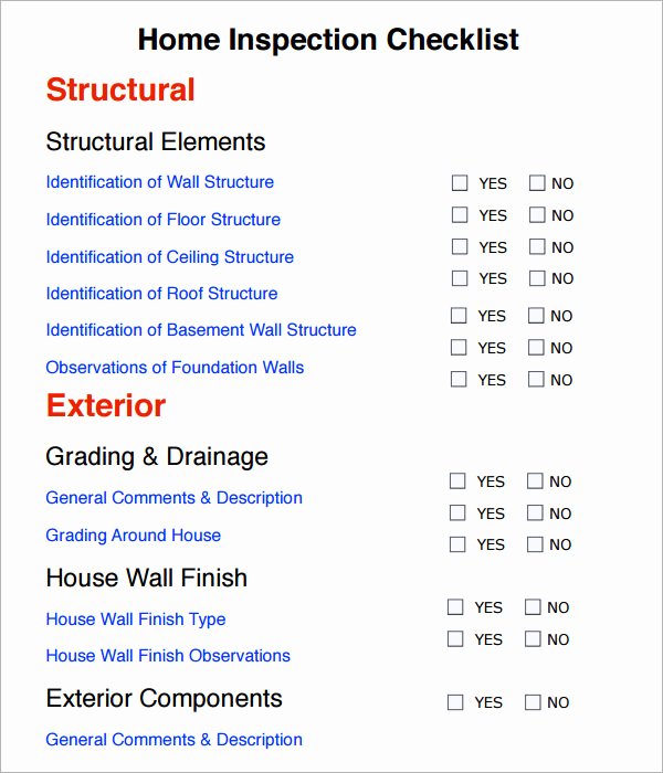Home Inspection Checklist Template Beautiful 8 Sample Home Inspection Checklist Templates to Download