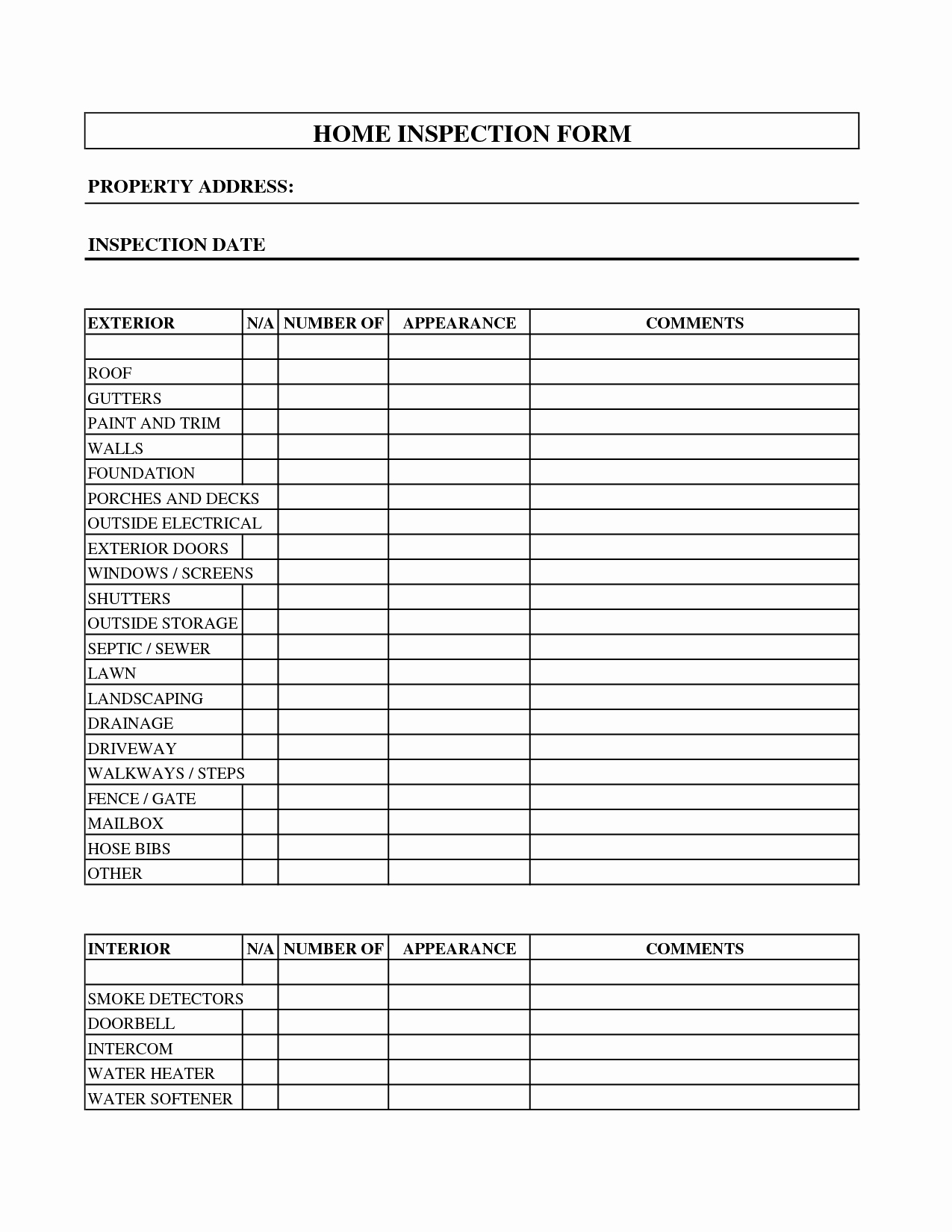 Home Inspection Checklist Template Beautiful Property Inspection form Template