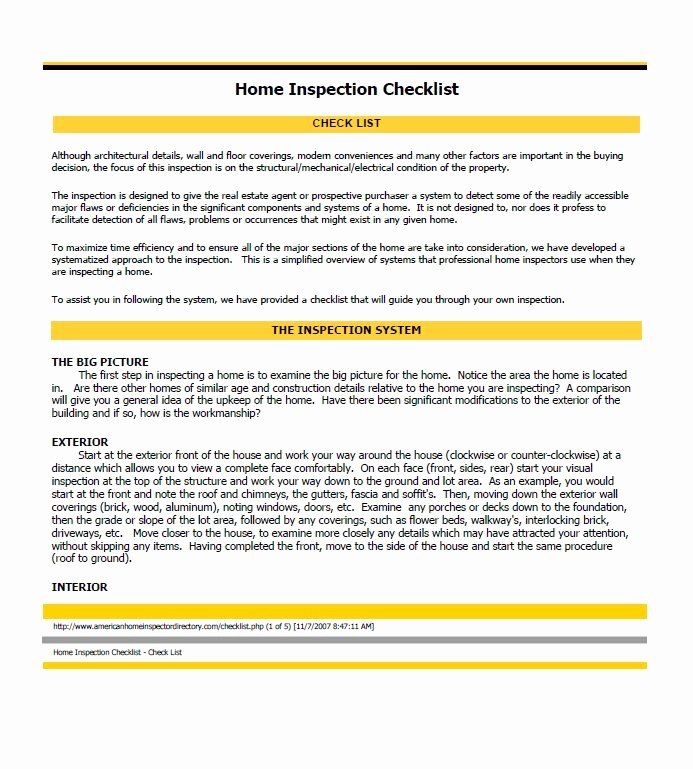 Home Inspection Checklist Template Inspirational 20 Printable Home Inspection Checklists Word Pdf