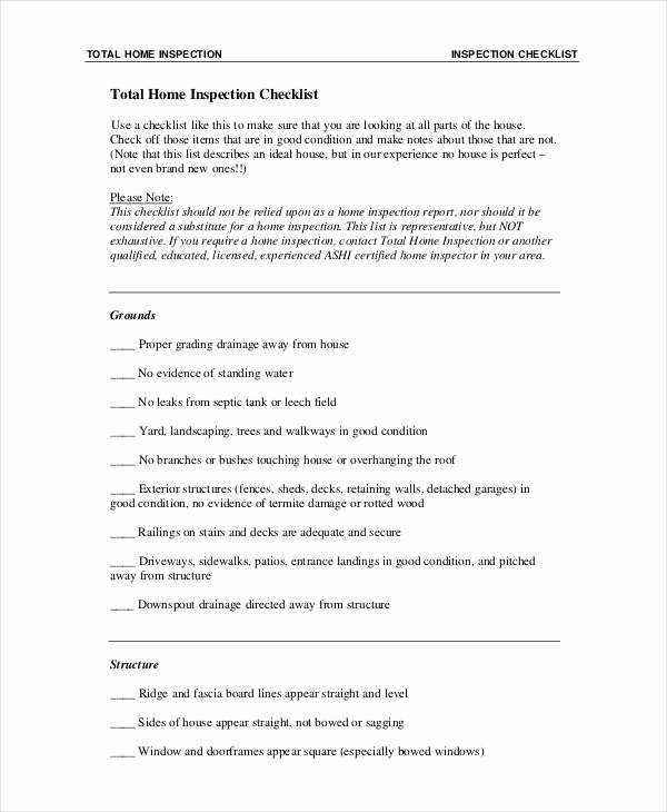 Home Inspection Checklist Template Inspirational Home Inspection Checklist Template 9 Free Pdf Documents