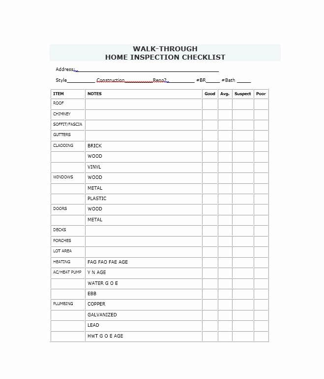 Home Inspection Checklist Template New 20 Printable Home Inspection Checklists Word Pdf