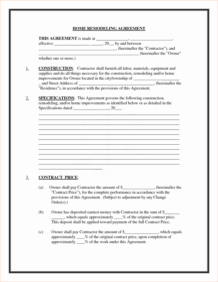 Home Remodeling Contract Template Best Of Contract Remodeling Contract Template