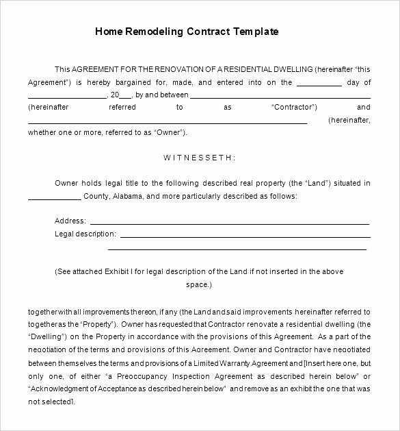 Home Remodeling Contract Template Lovely Bathroom Remodel Contract Remodeling Template Necessary 7