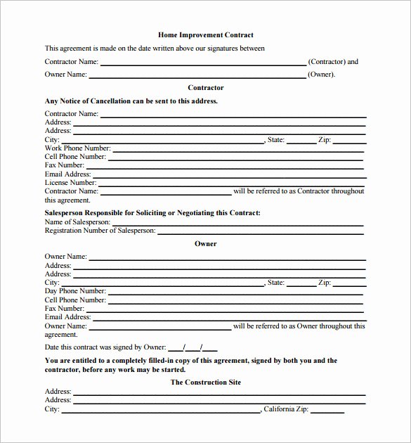 Home Remodeling Contract Template Unique 7 Renovation Contract Templates Doc Pdf