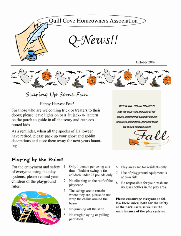 Homeowners association Newsletter Template Luxury Quill Cove Hoa Home