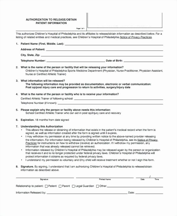 Hospital Release form Template Elegant Hospital Discharge form Example Release Template Sample