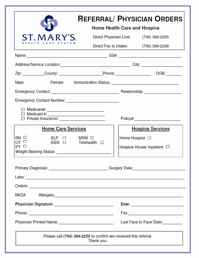 Hospital Release form Template Elegant Referral forms St Mary S Hospital and Health Care System