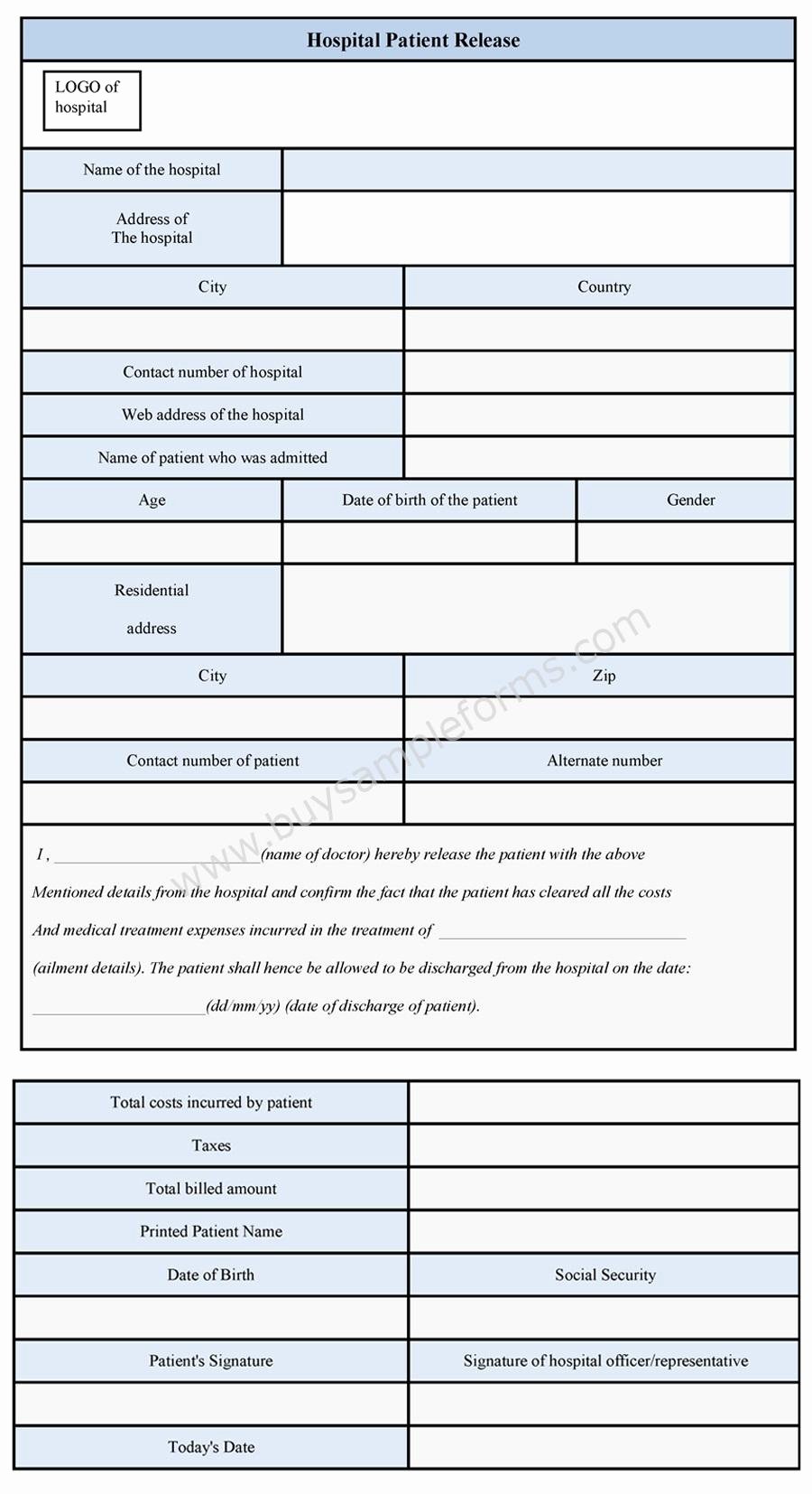 Hospital Release form Template Luxury Hospital Patient Release form Sample forms