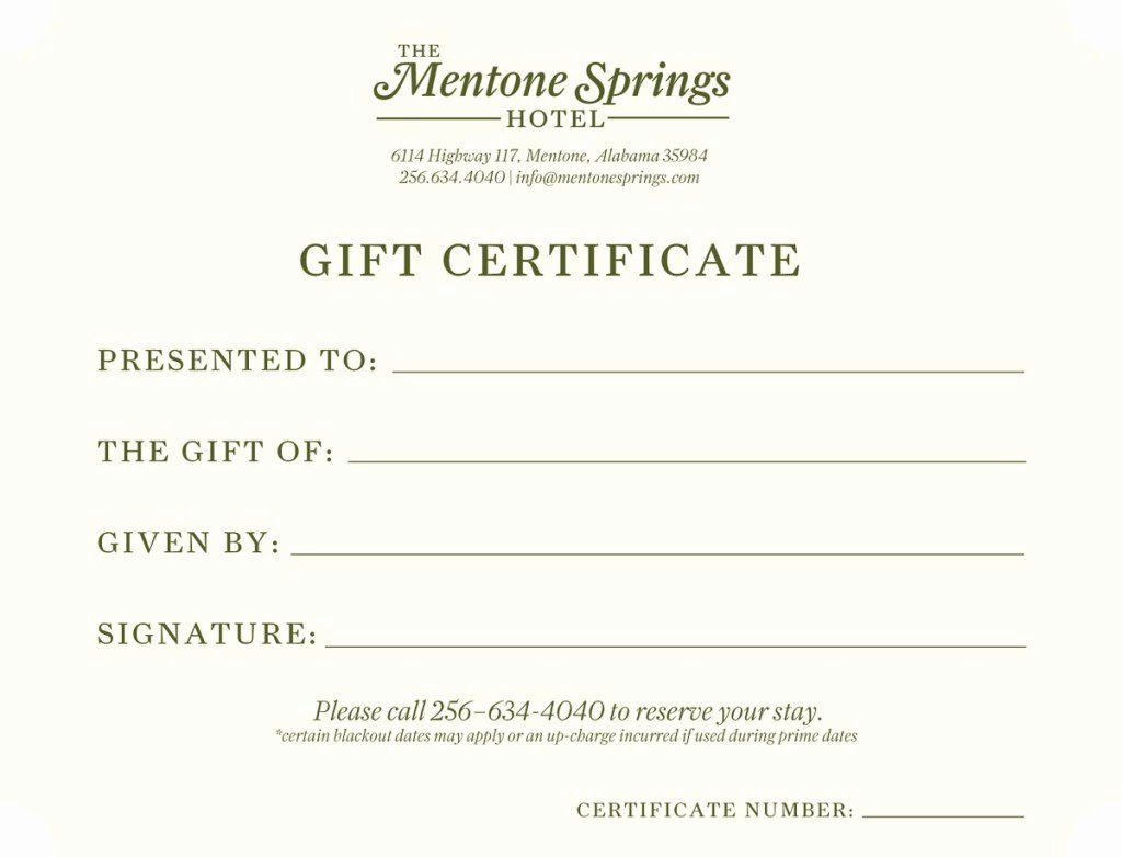 Hotel Gift Certificate Template Elegant the Mentone Springs Hotel