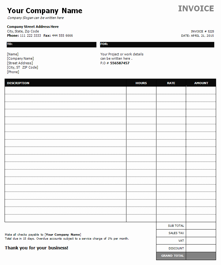 Hourly Invoice Template Excel Awesome Hourly Invoice Template
