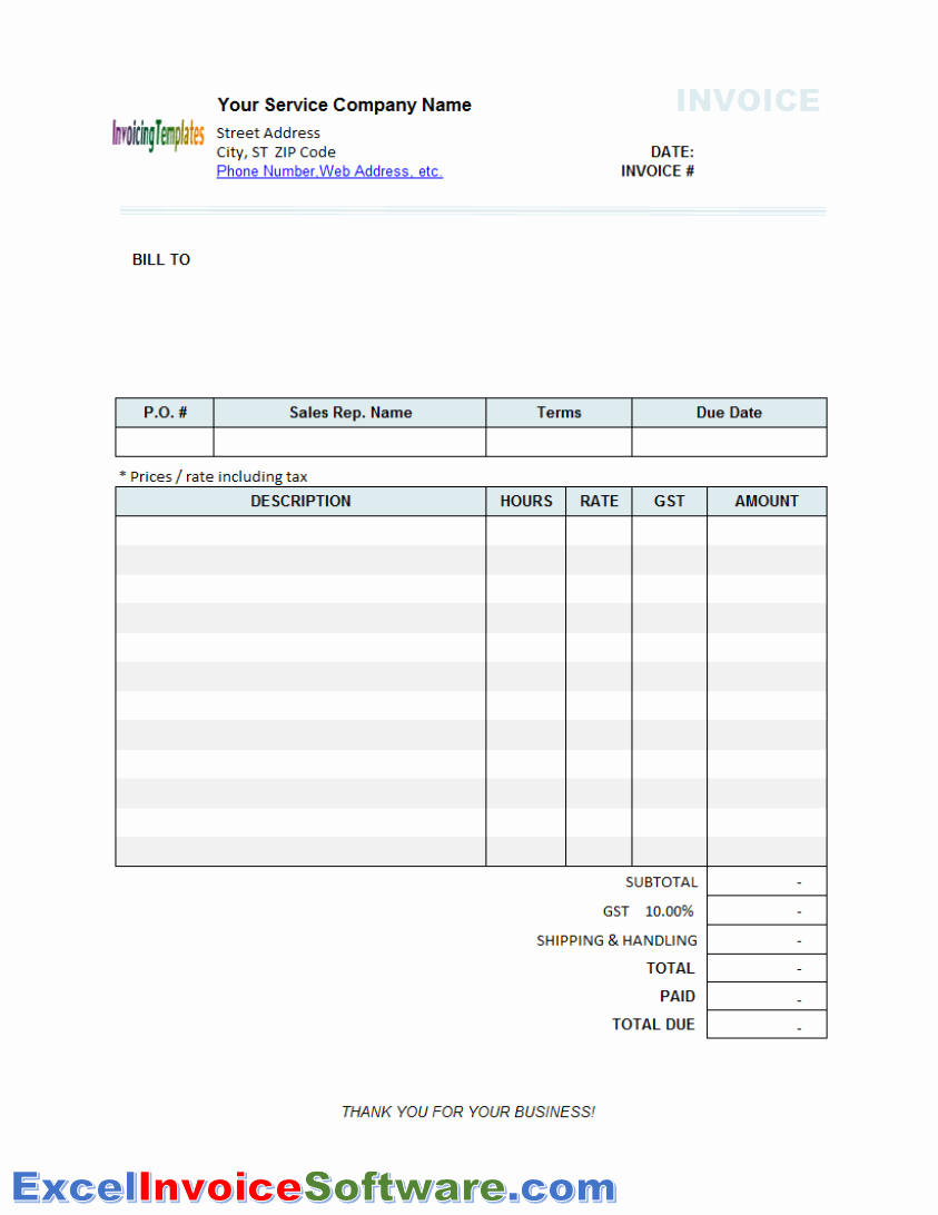 Hourly Invoice Template Excel Lovely Hourly Service Invoice Template Price Including Tax for