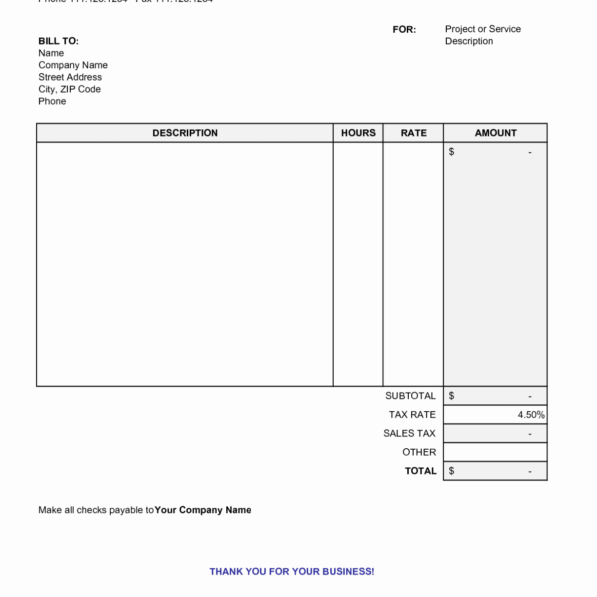 Hourly Invoice Template Excel Unique Invoice Template for Hourly Work Blank Billing Scope