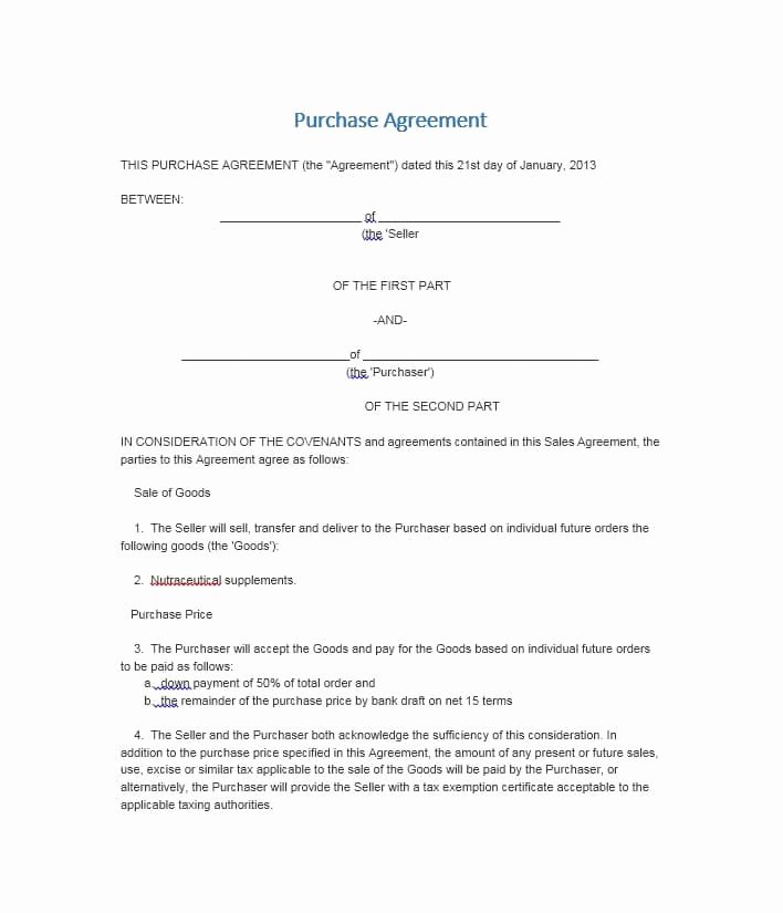 House Buying Contract Template Awesome 37 Simple Purchase Agreement Templates [real Estate Business]