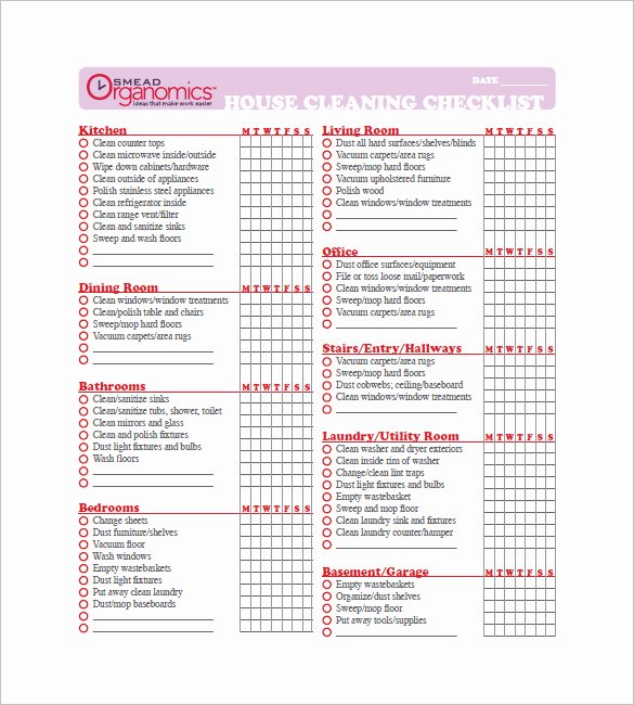 House Cleaning Checklist Template Fresh Cleaning List Template – 10 Free Word Excel Pdf format