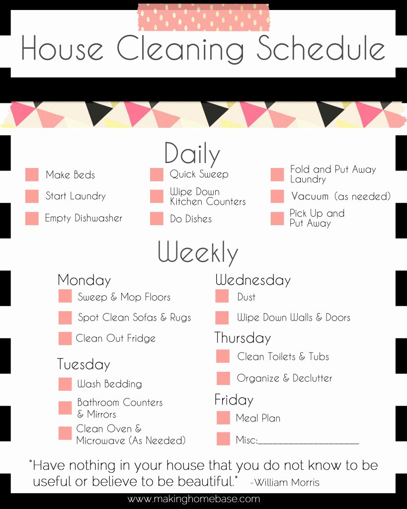 House Cleaning Schedule Template Lovely A Basic Cleaning Schedule Checklist Printable