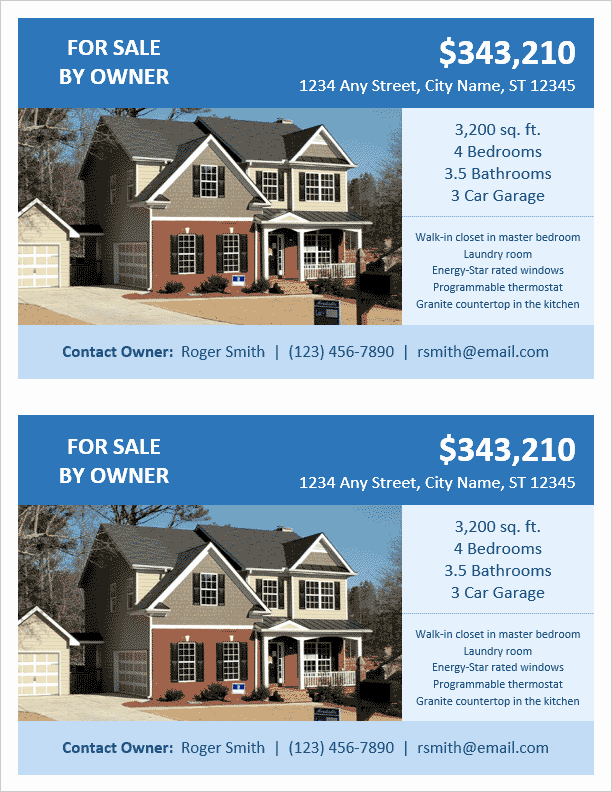 House for Sale Template Luxury Fsbo Flyer Template 2 Per Page by Vertex42