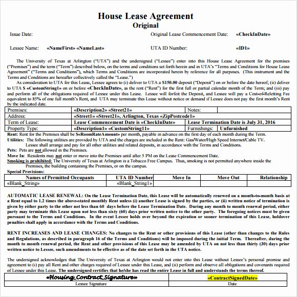 House Lease Agreement Template Lovely 10 Sample House Lease Agreements