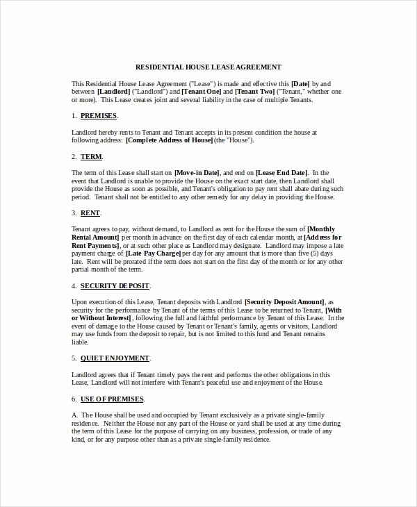 House Lease Agreement Template Lovely House Lease Template 7 Free Word Pdf Documents