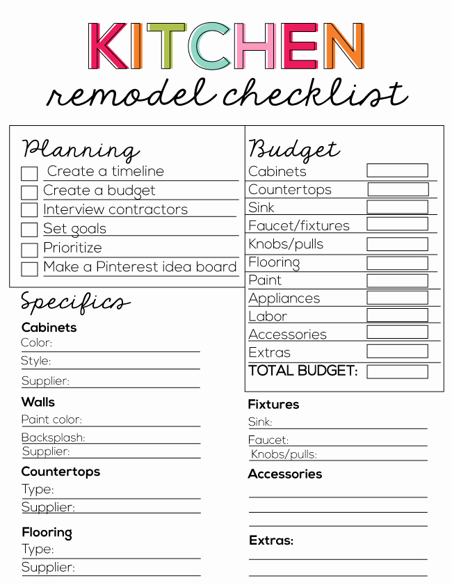 House Renovation Checklist Template Awesome Kitchen Remodel Checklist