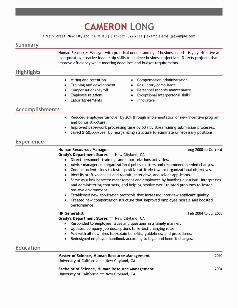 Human Resource Manager Resume Template Beautiful Best Human Resources Manager Resume Example