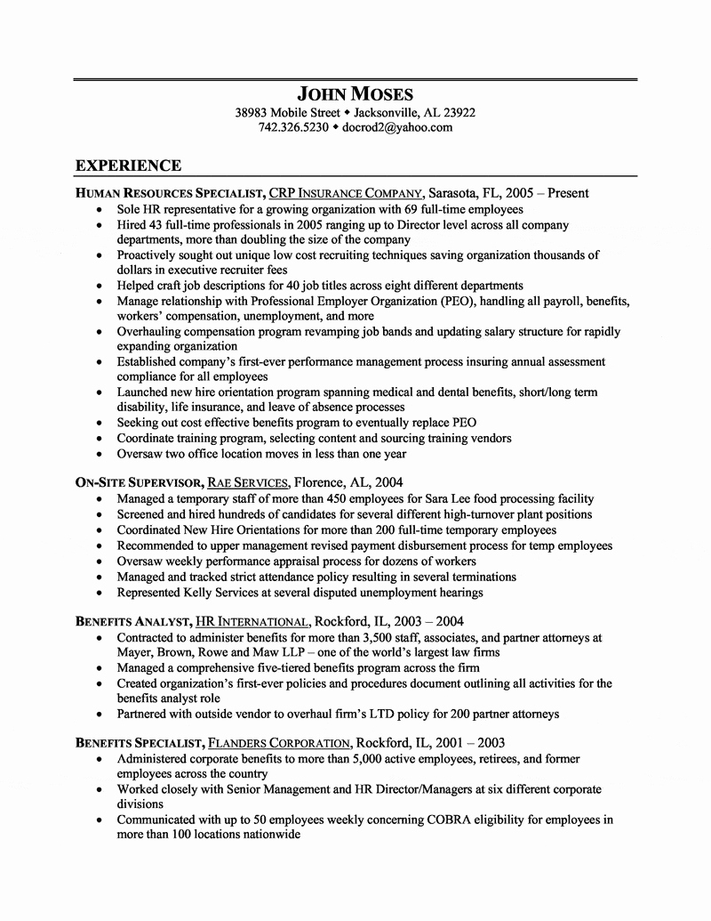 Human Resource Manager Resume Template Fresh Hr Human Resources Resume