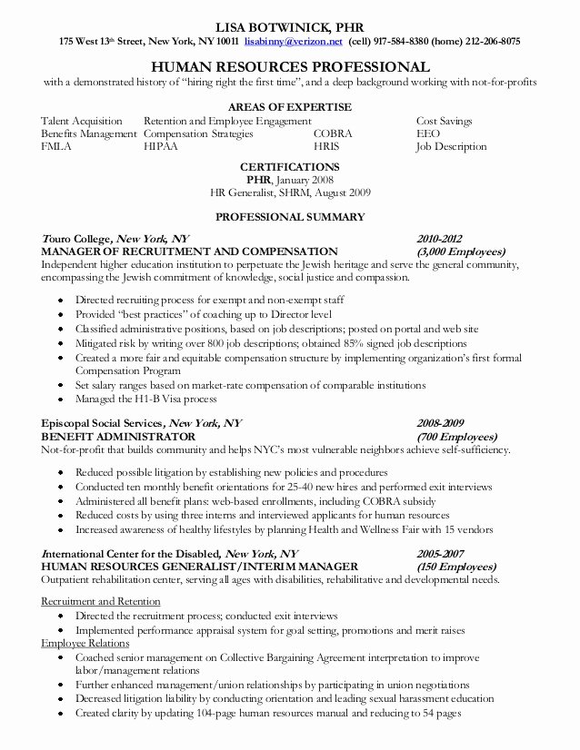 Human Resource Manager Resume Template Lovely Human Resources Professional Resume