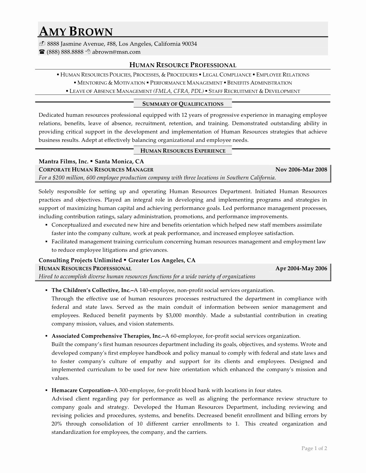 Human Resource Manager Resume Template Lovely Human Resources Resume Examples Resume Professional Writers