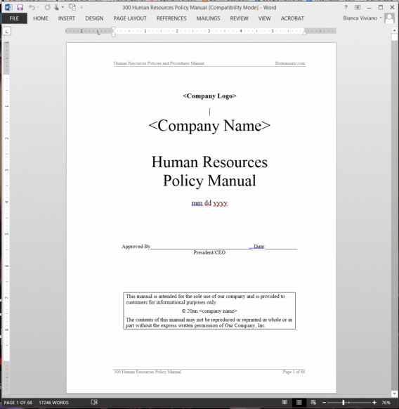 Human Resource Policy Template Awesome Human Resources Policy Manual