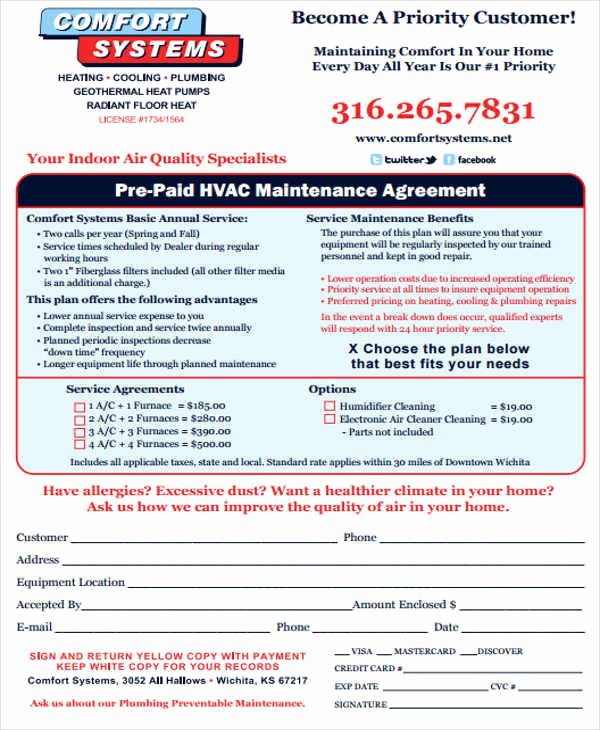 Hvac Maintenance Agreement Template Unique 9 Maintenance Agreement Examples In Word Pdf