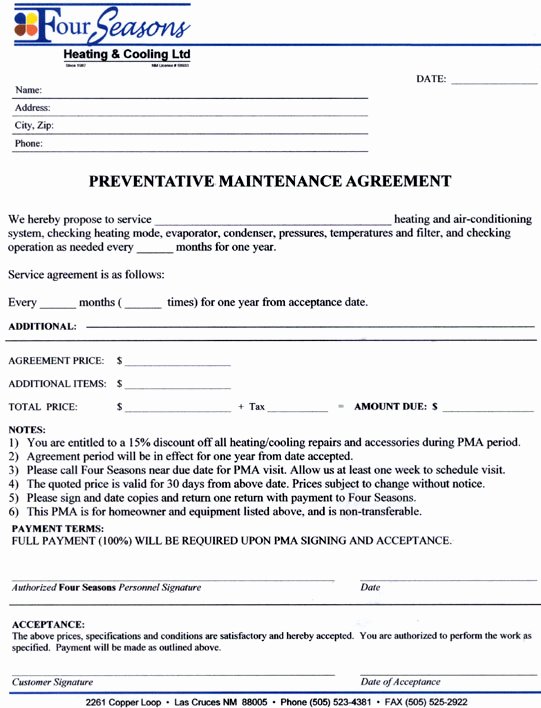 Hvac Preventive Maintenance Agreement Template Beautiful Maintenance Contract Agreement Free Printable Documents