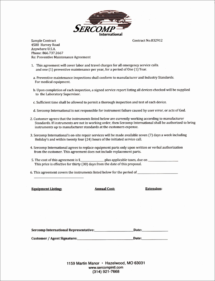 Hvac Preventive Maintenance Agreement Template New Lab Repair Lab Maintenance Agreements