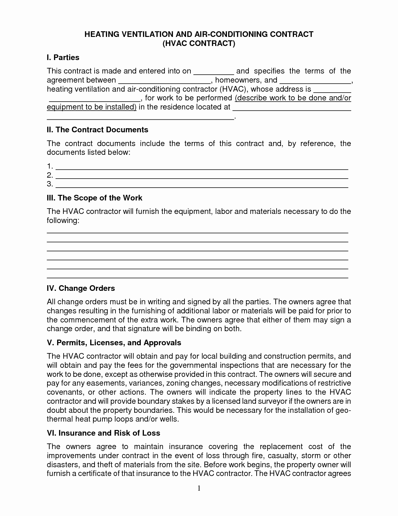 Hvac Service Contract Template Awesome Heating and Air Conditioning Service Contract Template