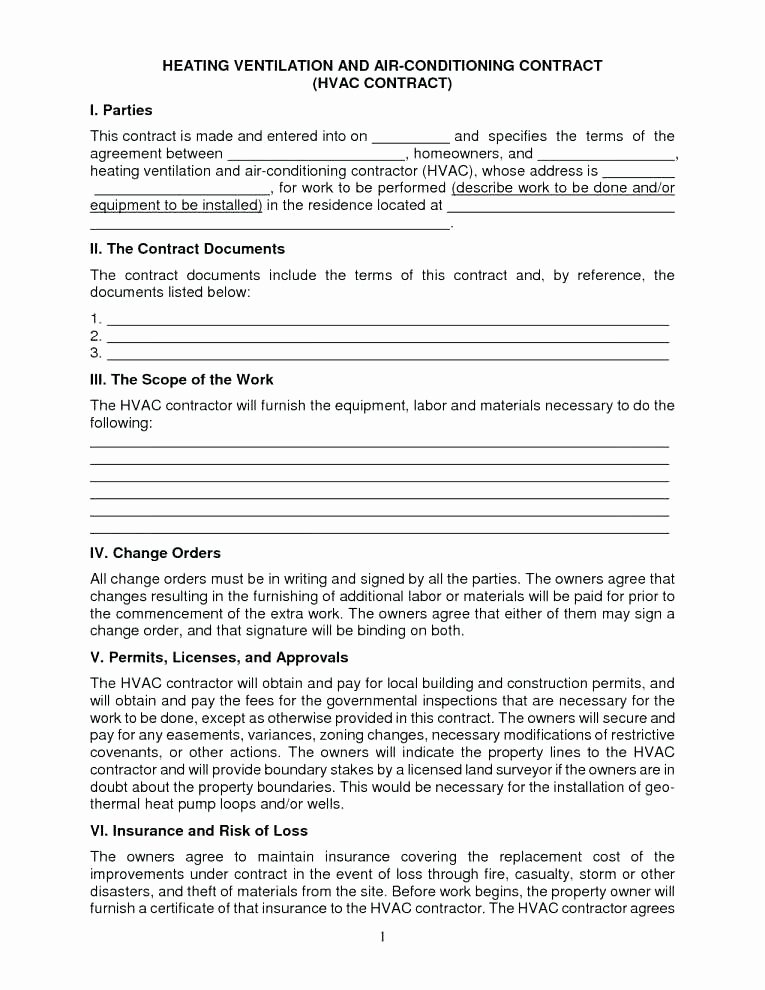 Hvac Service Contract Template New Hvac Contract Template – Crookedroad