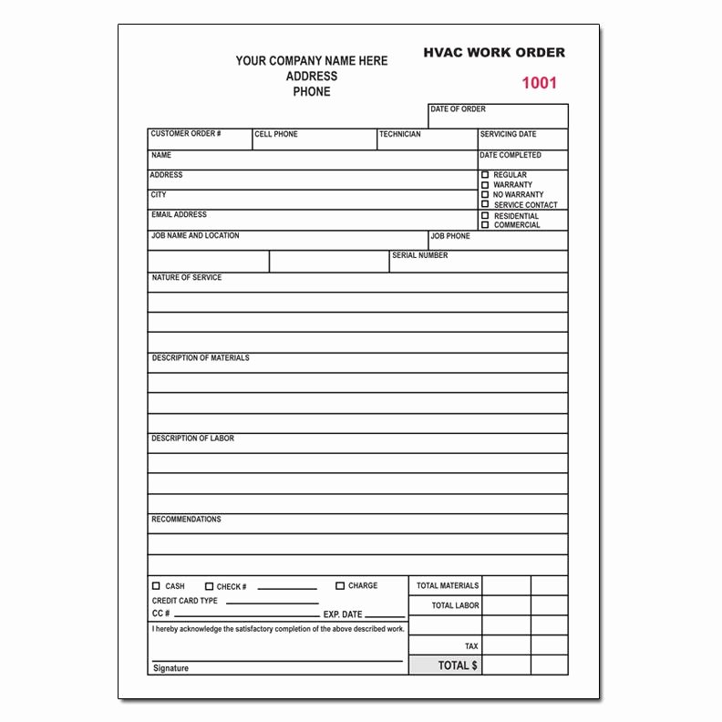 Hvac Service order Invoice Template Elegant Hvac Work order Carbonless Invoice Printing Pany