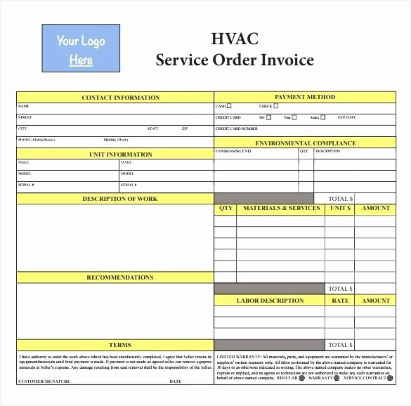 Hvac Service order Invoice Template Fresh Work orders order Print forms Invoice Template Free Hvac